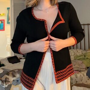 Finity Black Cardigan with Orange Accents